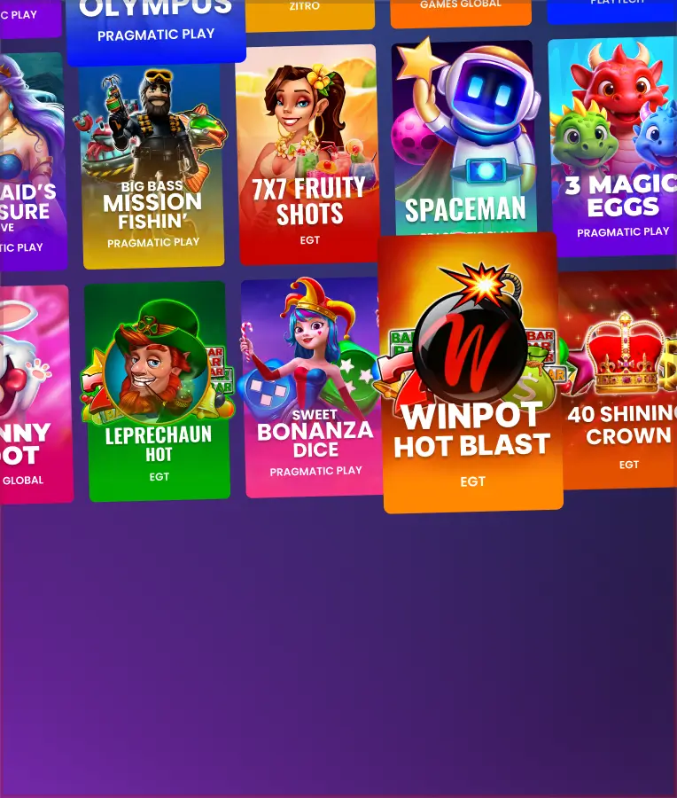 Mosaico de tragamonedas del catálogo de winpot con títulos de Pragmatic Play y EGT